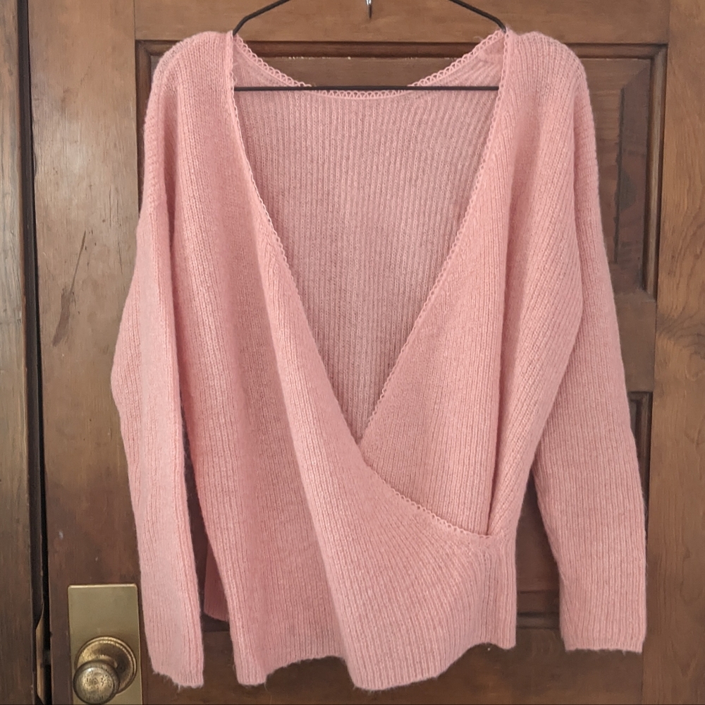 Sezane Pink Wrap Sweater Mohair Alpaca